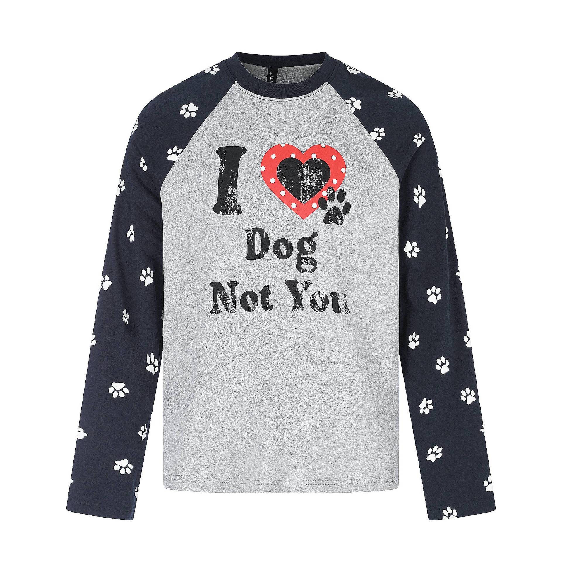 Women’s Long Sleeve Raglan Shirt with Dog Slogan and Paw Print Pattern Chichicherry