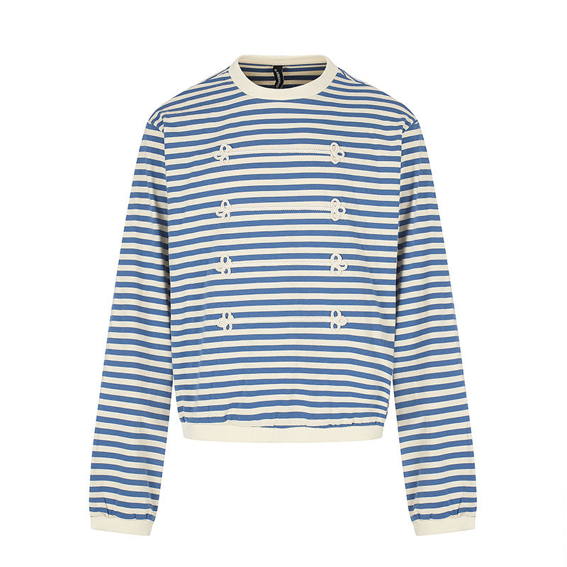 Women Striped Sweatshirt with Maritime Knot Applications Chichicherry