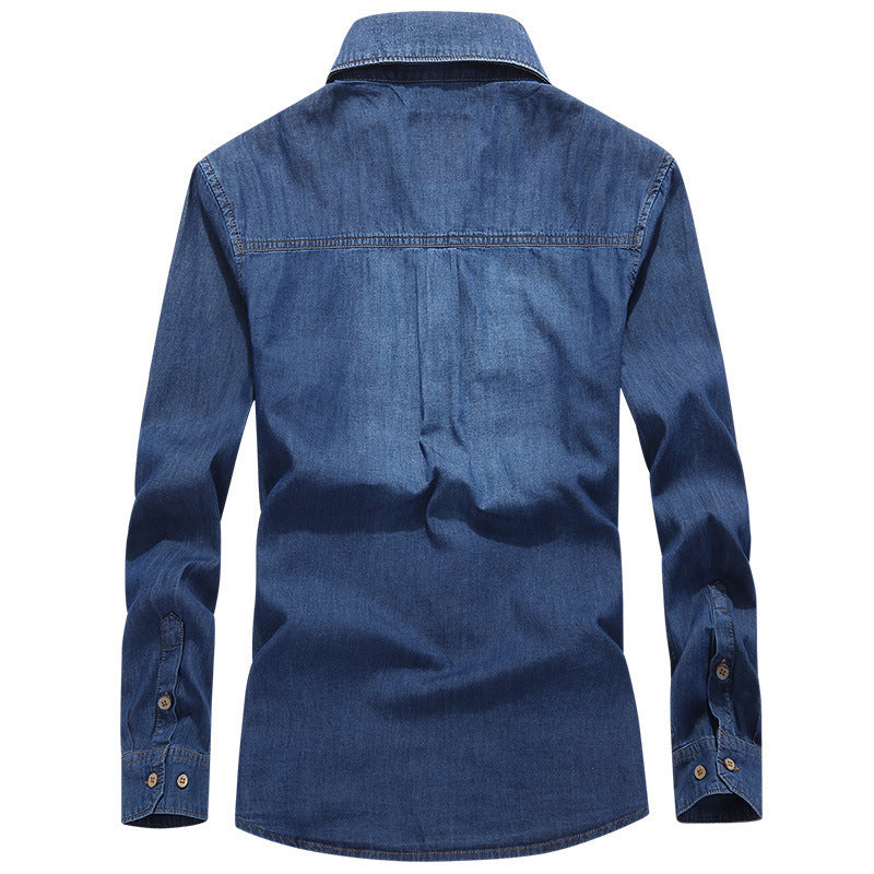 Men's denim shirt in worker-trucker style with chest flap pockets Chichicherry