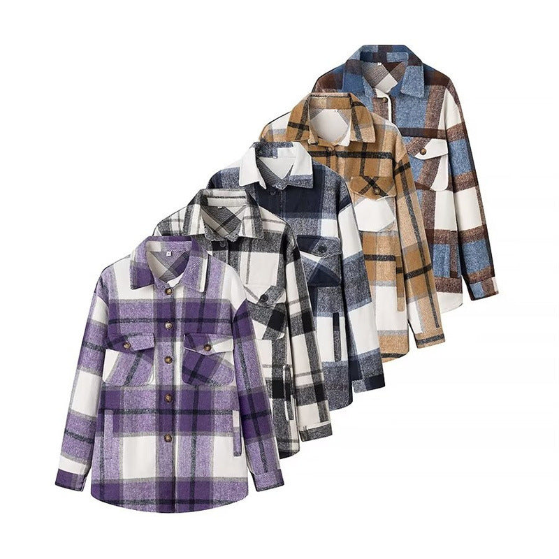 Women's Checked Transition Shacket made of soft Flannel with Attached Chest Pockets Chichicherry