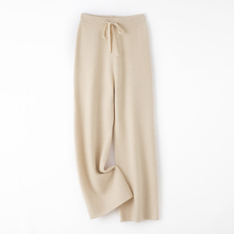 Women's wide knit pants with drawstring waistband and cashmere-like texture Chichicherry
