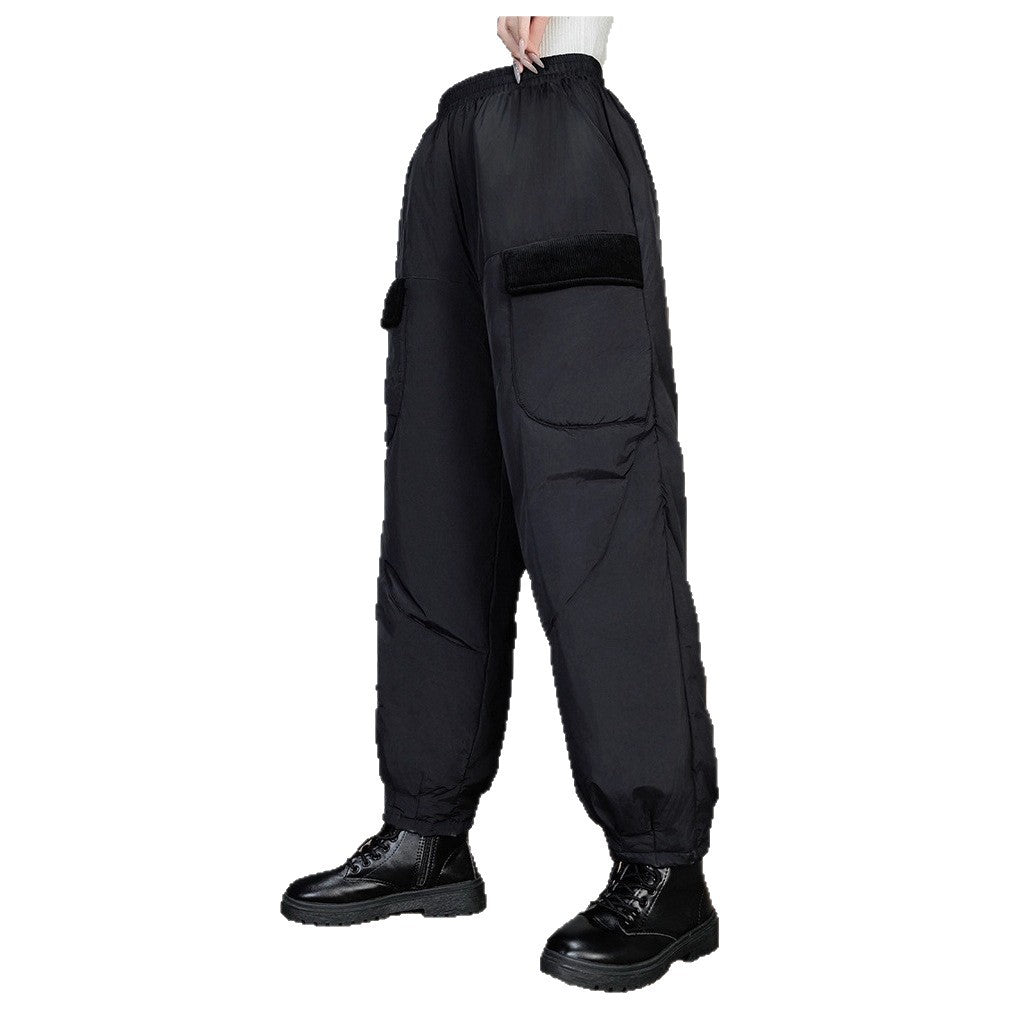 Women's Quilted Thermal Cargo Pants with Elastic Waistband and Cuff Chichicherry