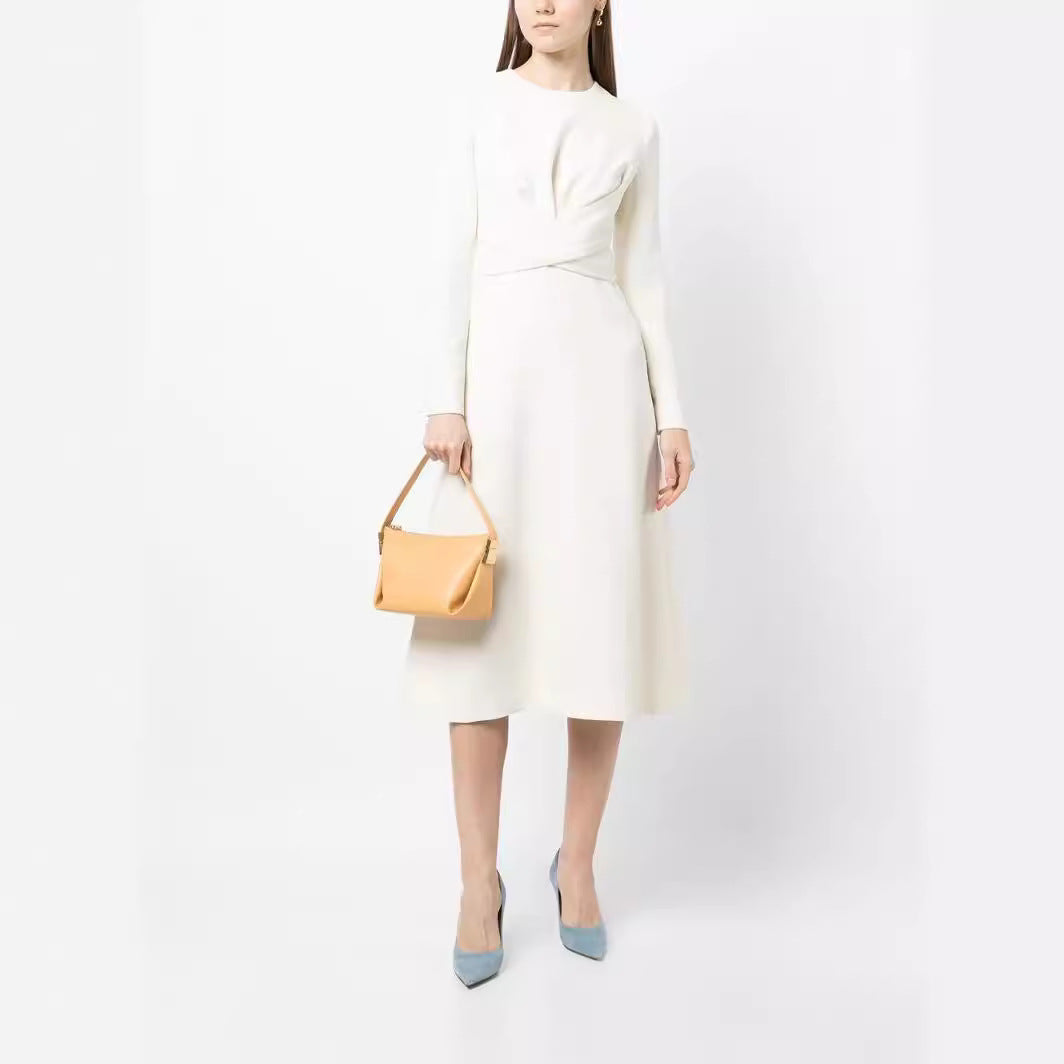 Women's midi dress with fitted draping and A-line skirt Chichicherry
