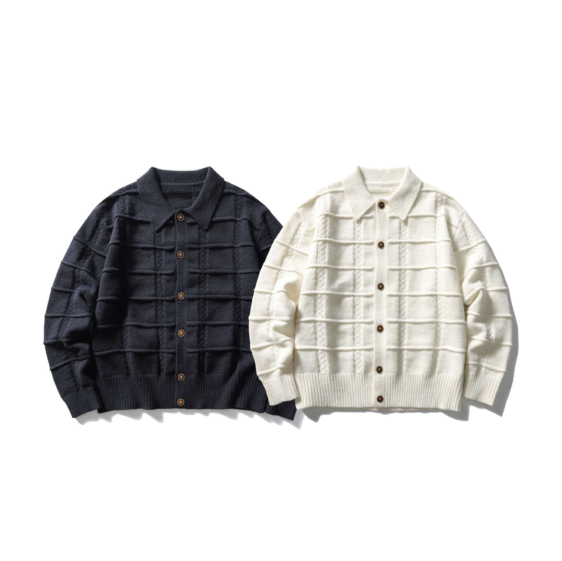 Men's textured cardigan with shirt collar and full button placket Chichicherry