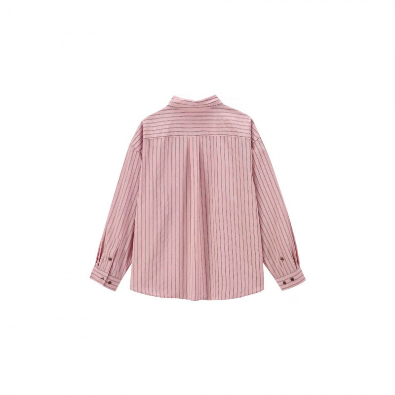 Women's loose-fitting striped oversized shirt with Kent collar, chest pocket, and elongated hem Chichicherry
