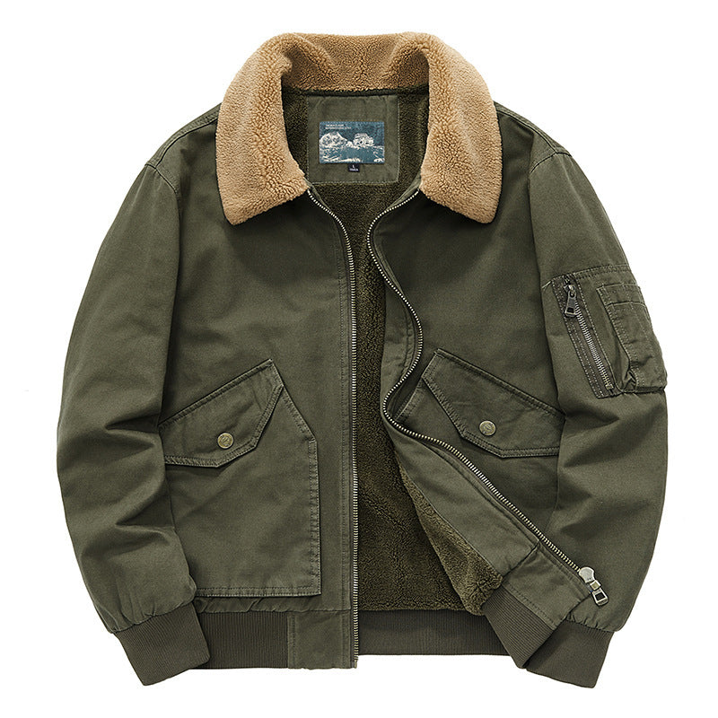Men's canvas field jacket with teddy collar, warming lining, and utility pockets Chichicherry