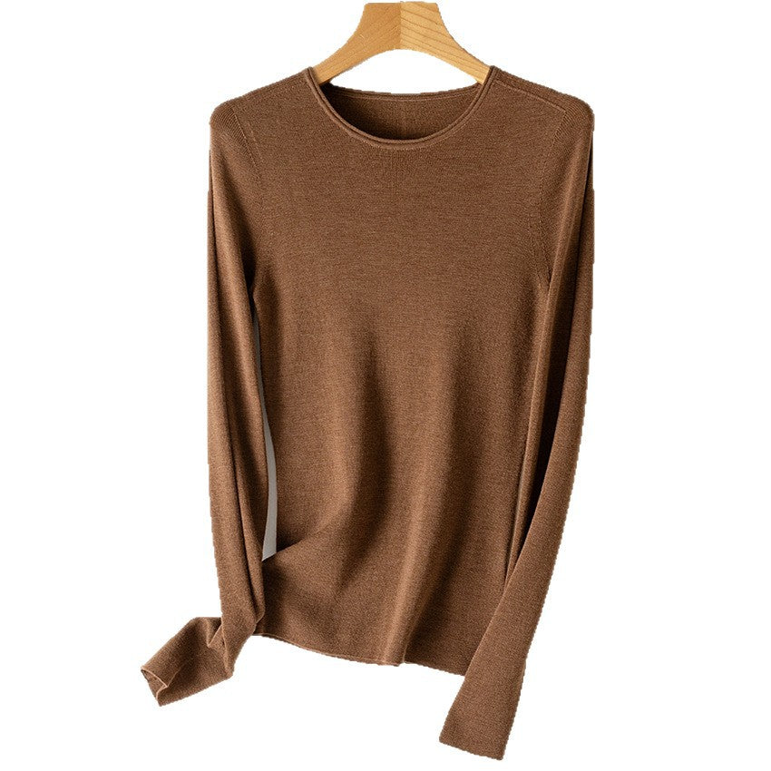 Women Fine Long Sleeve Fine Knit Sweater with Round Neck and Slim Fit Chichicherry
