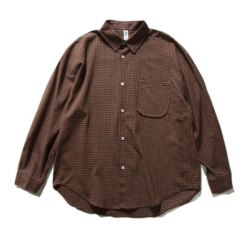 Men's Oversized Checkered Long Sleeve Shirt with Chest Pocket Chichicherry