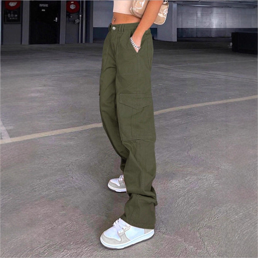 Women's wide cargo pants with high waist, patch flap pockets, and casual baggy fit Chichicherry