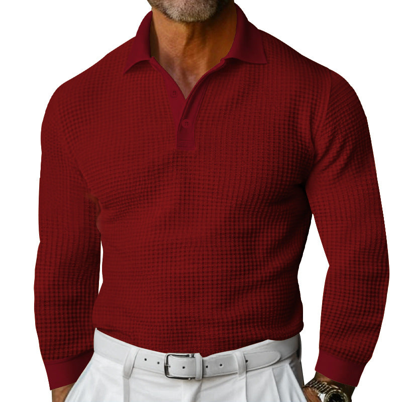 Men's Waffle Structure Polo Shirt with Long Sleeves, Slim Fit and Kent Collar Chichicherry