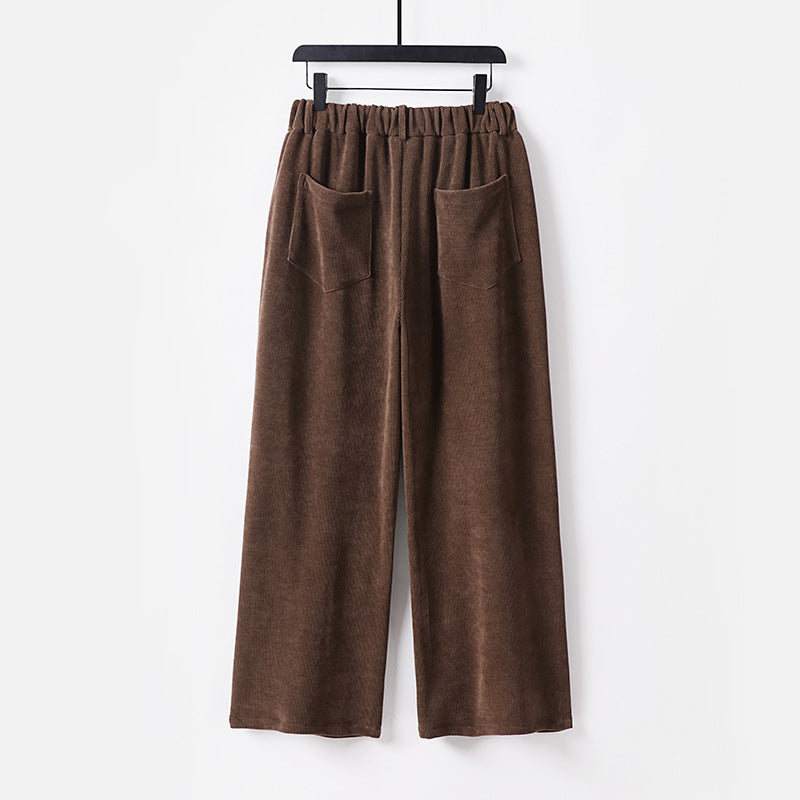 Women's Wide Cord Pants with High Waist, Pleats and Side Pockets Chichicherry