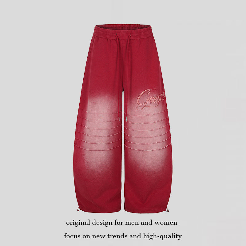 Women's Extra Wide Palazzo Sweatpants with Quilted Details, Drawstring Waistband, and Adjustable Hem Chichicherry