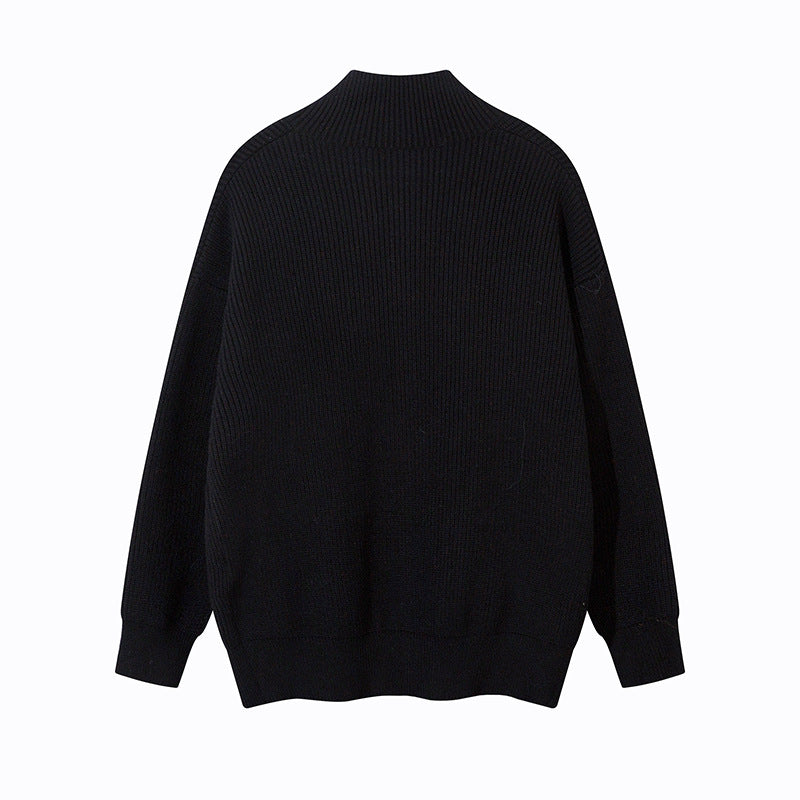 Unisex Oversize Cardigan with Stand Collar and Full Button Placket Chichicherry