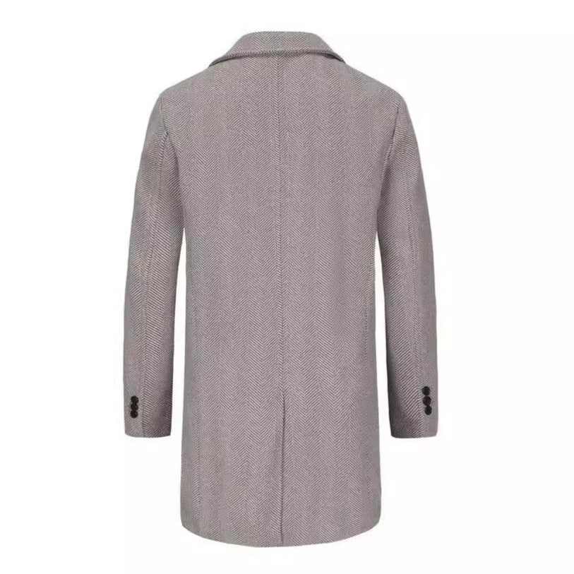 Men's Double-breasted Wool Coat with Herringbone Pattern Chichicherry