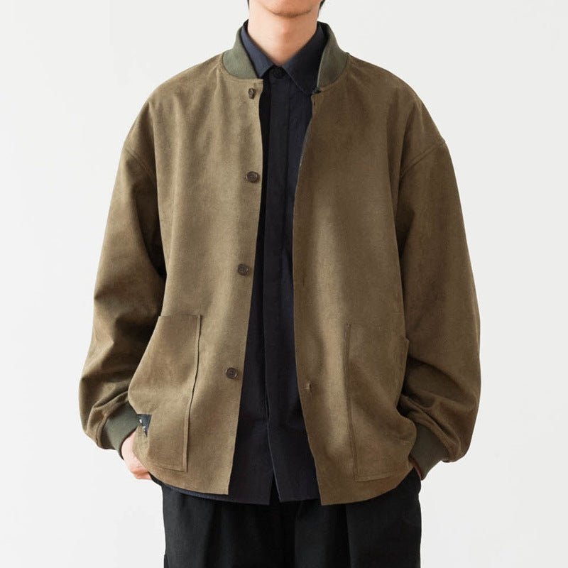 Herren Lockeres Overshirt aus Veloursleder-Imitat mit Knopfleiste und großen Fronttaschen Chichicherry