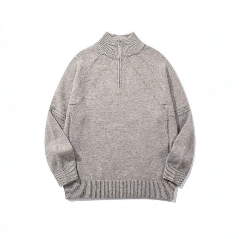 Unisex Knit Half-Zip Sweater with High Ribbed Collar and Raglan Sleeves Chichicherry