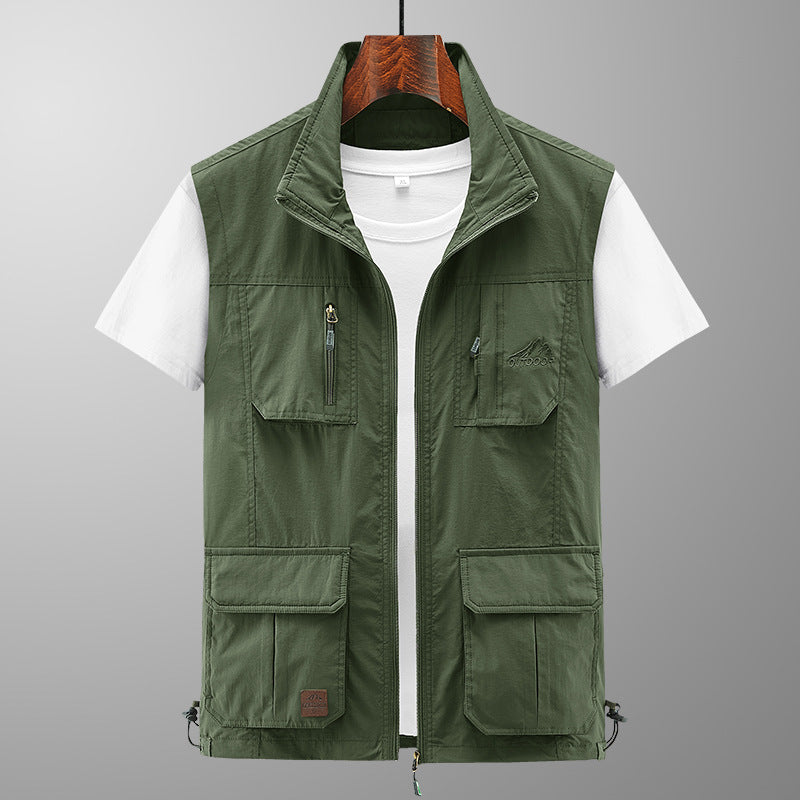 Men's Lightweight Utility Vest with Stand-Up Collar, Zipper Front and Multiple Zip Pockets Chichicherry