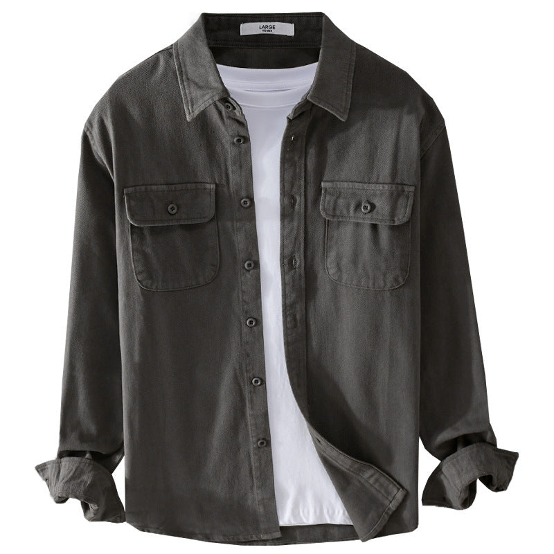 Men's Light Cotton Twill Overshirt with Chest Pockets and Relaxed Fit Chichicherry