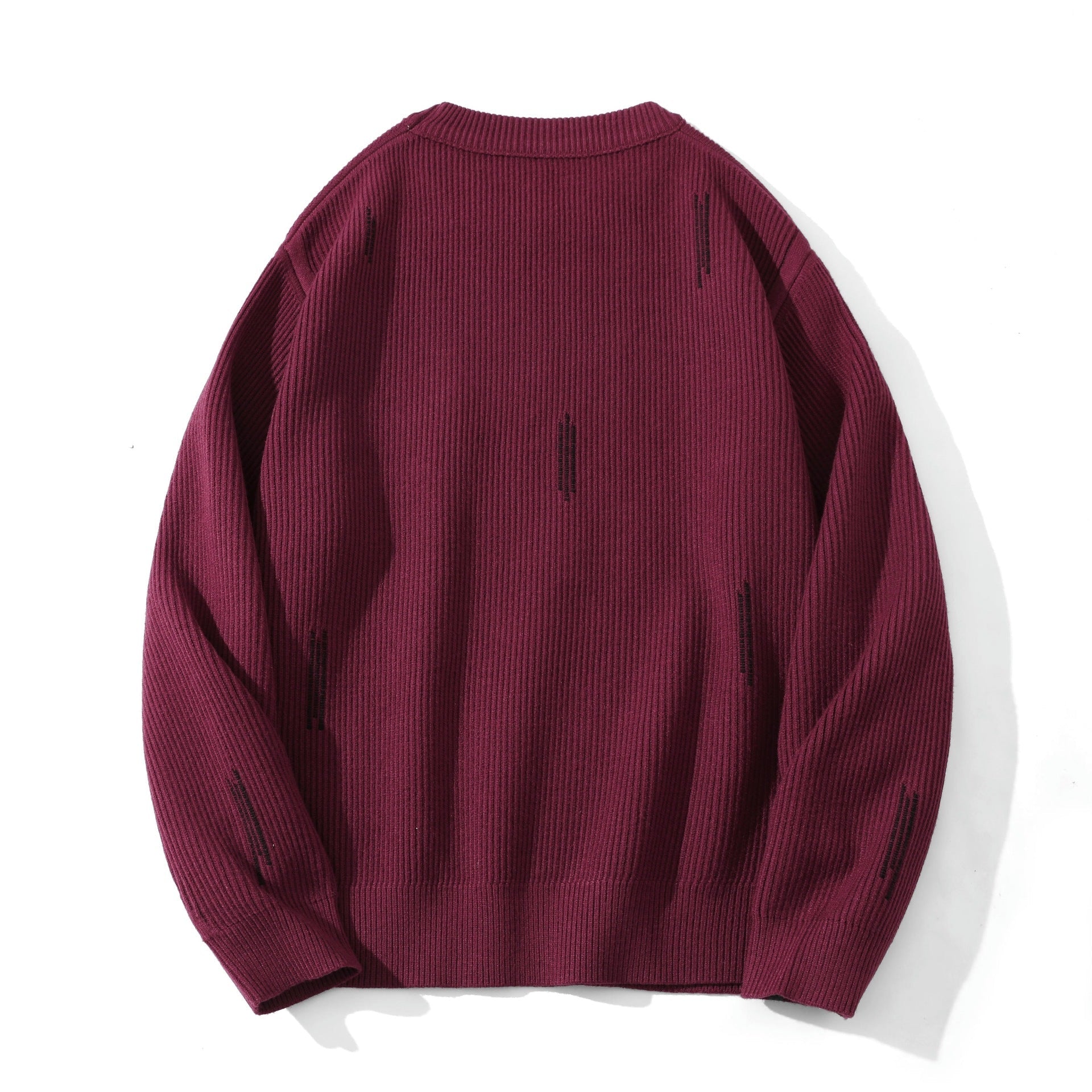 Women's Comfortable Ribbed Knit Sweater in Oversized Silhouette with Round Neck and Subtle Destroyed Look