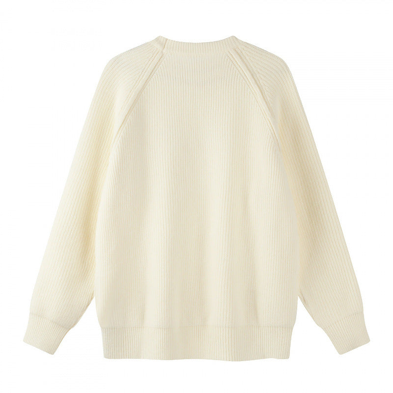 Unisex Oversize Fine Knit Sweater with Round Neck, Raglan Sleeves and Ribbed Cuffs Chichicherry