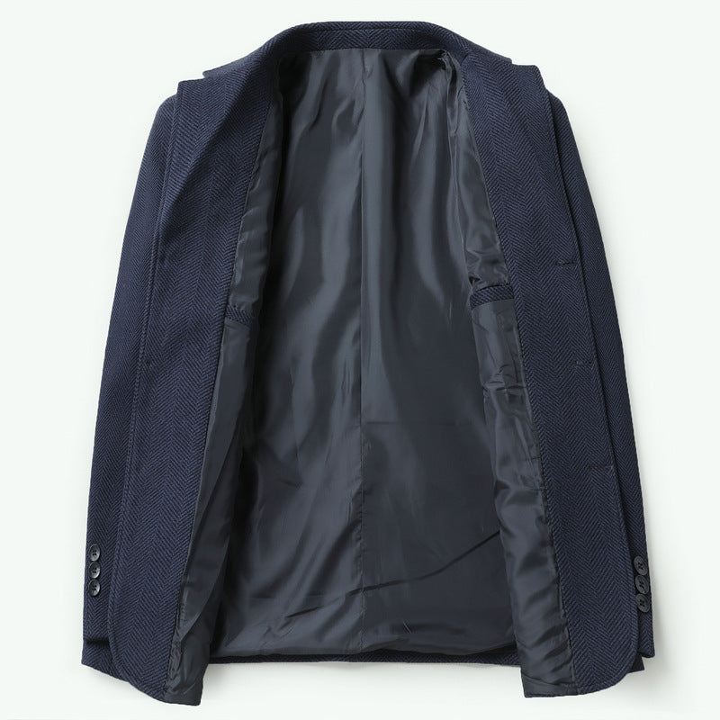 Men's classic blazer made of wool blend with herringbone pattern and轻内衬 Chichicherry