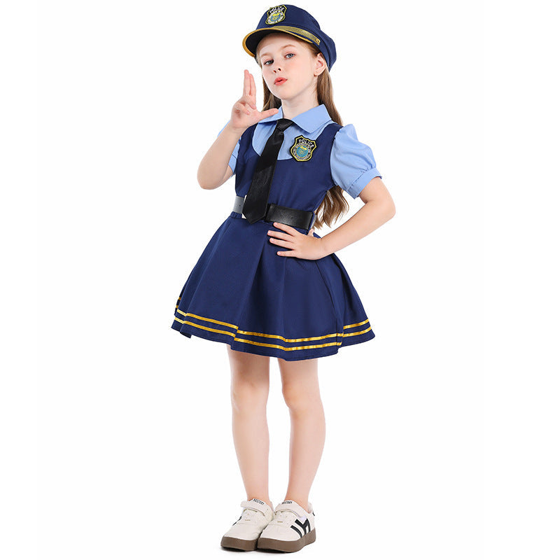 Girl Police Costume with Shirt, Skirt and Ear Applications Chichicherry
