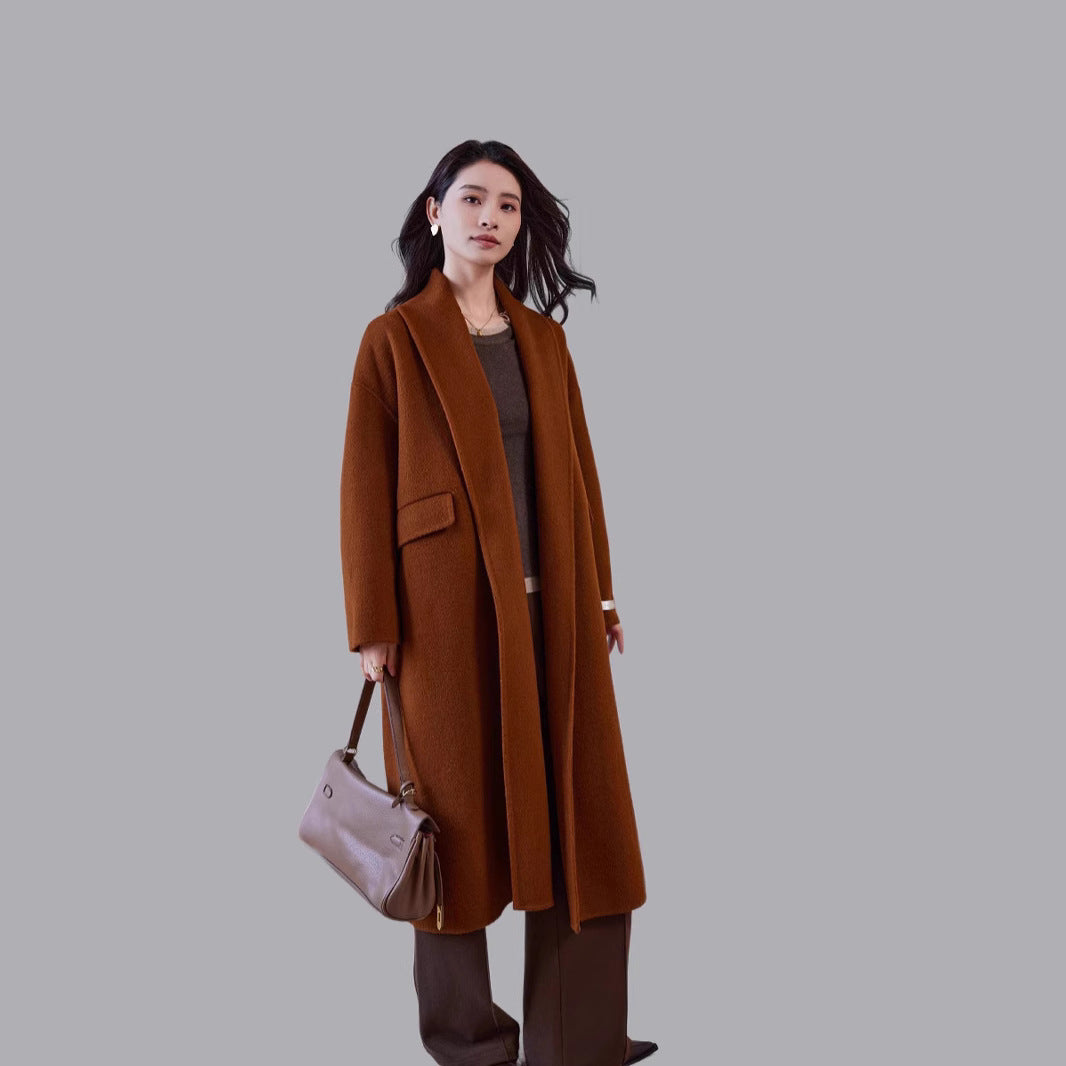 Women's Oversized Wool Coat with Classic Notch Lapel Chichicherry