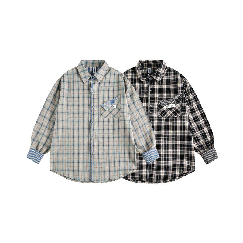 Unisex Oversize Shirt Jacket in Check Pattern with Asymmetric Chest Pocket and Contrast Cuffs Chichicherry