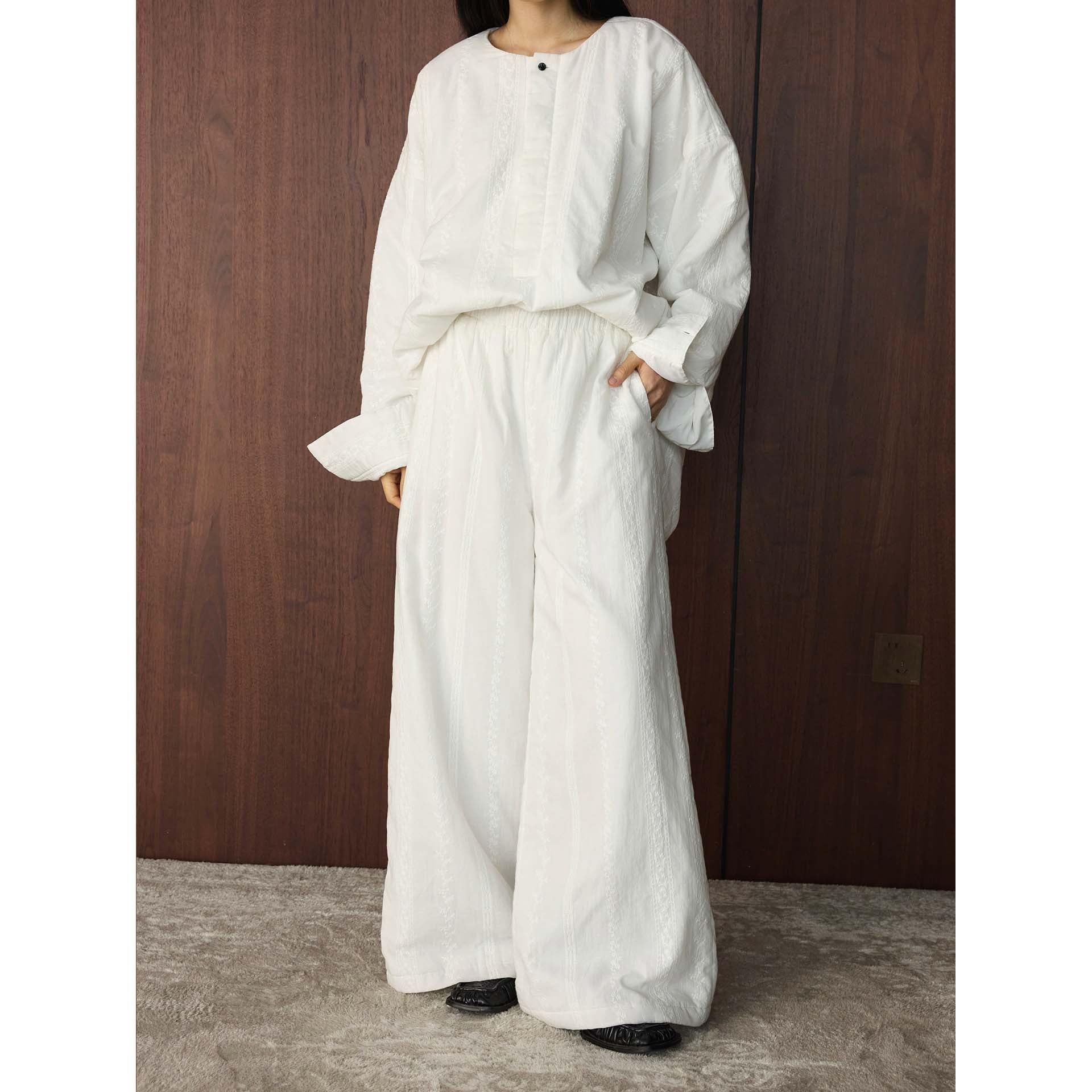 Women Wide High-Waist Linen Look Wide Leg Pants with Elastic Waistband and Side Pockets Chichicherry