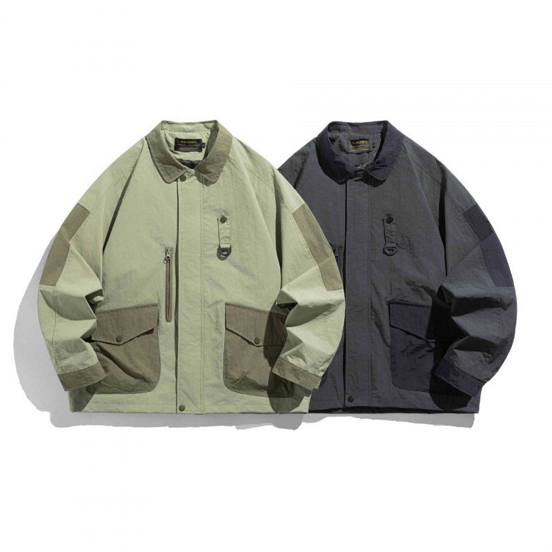 Unisex Oversize Utility-Field Jacket with patch pockets, contrast panels, and hidden zip placket Chichicherry