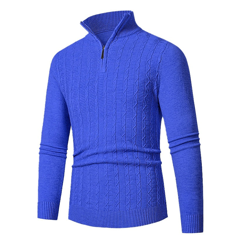 Men's Slim Fit Half-Zip Structured Pullover made of Merino Blend with Cable Knit Pattern and Stand-Up Collar Chichicherry