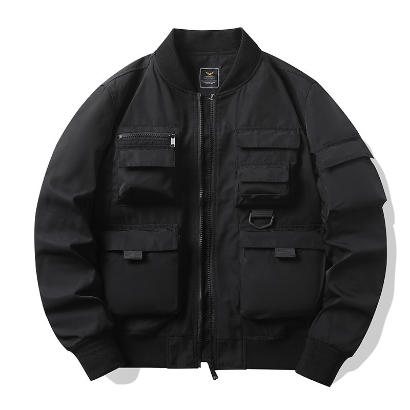 Men's Multi-Pocket Tactical Bomber with Modular Exterior Pockets and D-Ring Details Chichicherry