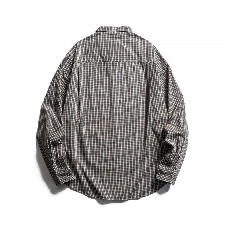 Men's Checked Oversize Shirt with Stand Collar, Drawstring and Raglan Sleeves Chichicherry