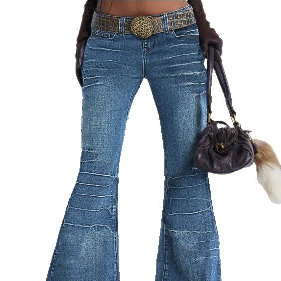 Women's High-Waisted Vintage Flared Jeans in Seventies Style with Horizontal Ribbed Look and Extra Wide Flare Chichicherry