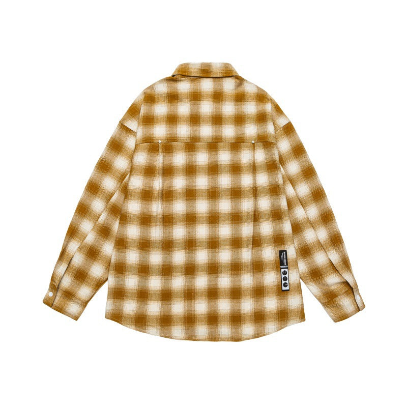 Men's Casual Checkered Flannel Shirt in Oversized Worker Style with Chest Patch Pocket and Rounded Hem Chichicherry