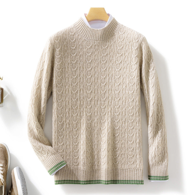 Ladies fine knit pullover with cable pattern, short standing collar, and ribbed finishes Chichicherry