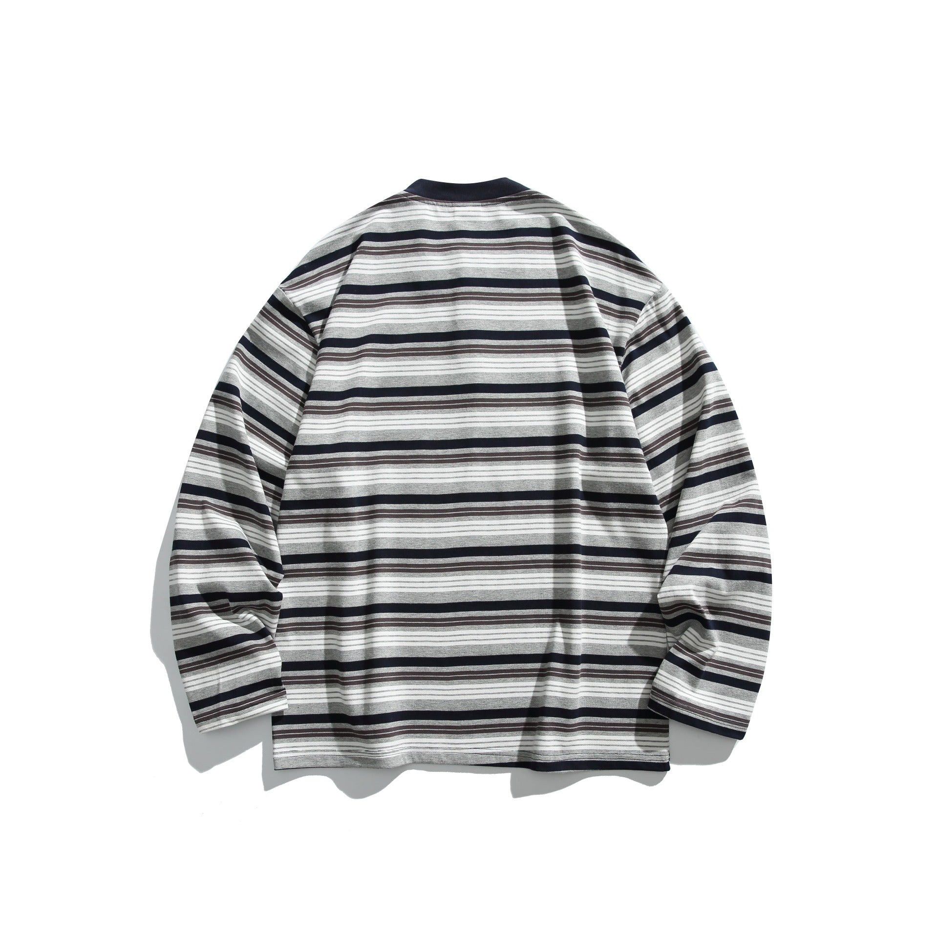 Unisex Oversized Henley shirt with button placket, striped structure and ribbed collar Chichicherry