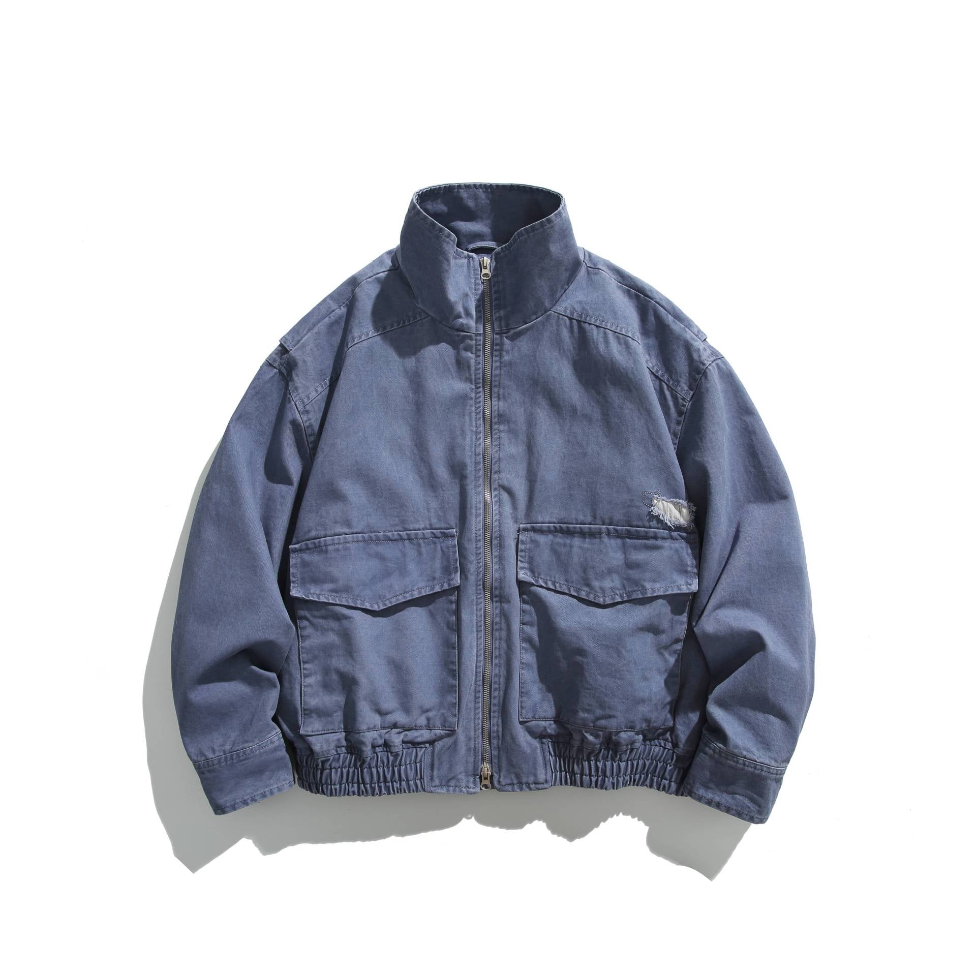 Unisex Short Jacket in Vintage Canvas with High Stand-Up Collar and Utility Pockets Chichicherry