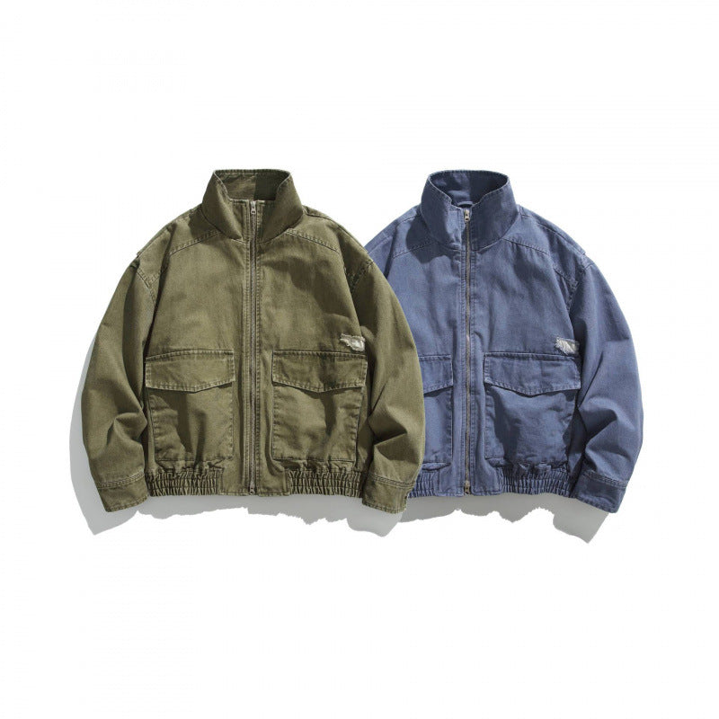 Unisex Boxy-Field Jacket in vintage canvas look with stand-up collar, flap pockets, and elastic hem Chichicherry