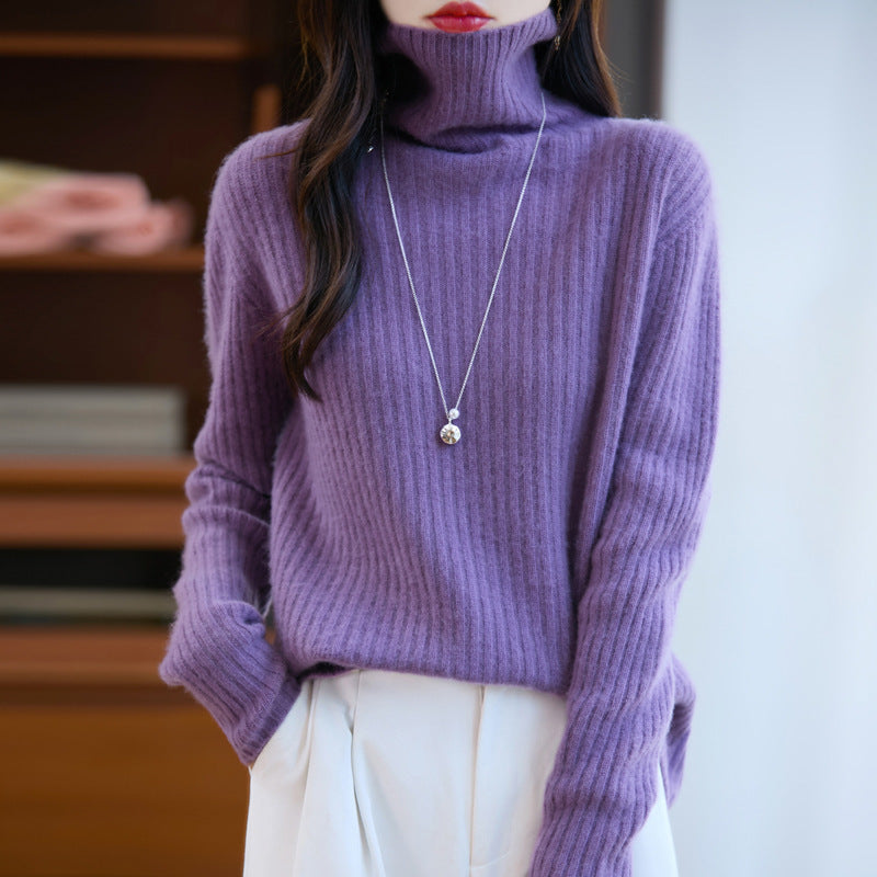 Women's Slim Fine Knit Turtleneck Sweater with Fine Rib Structure and Cashmere-like Feel Chichicherry