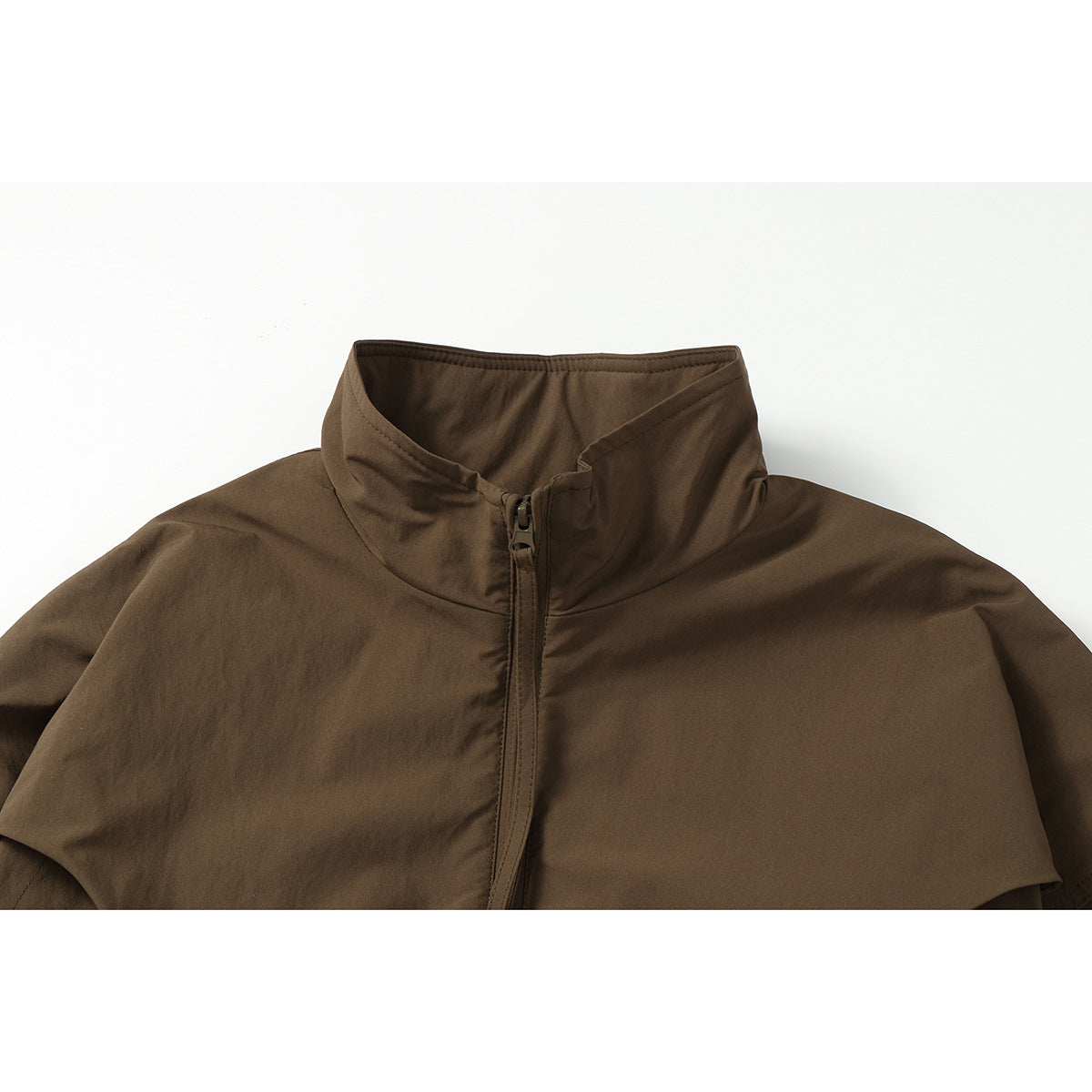 Unisex Short-cut Oversize Boxy Blouson with High Stand-up Collar, Curved Pocket Design and Elastic Hem Chichicherry