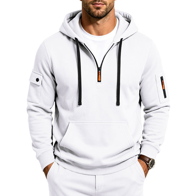 Men's Hoodie with Half Zip, Utility Arm Pockets and Kangaroo Pocket Chichicherry