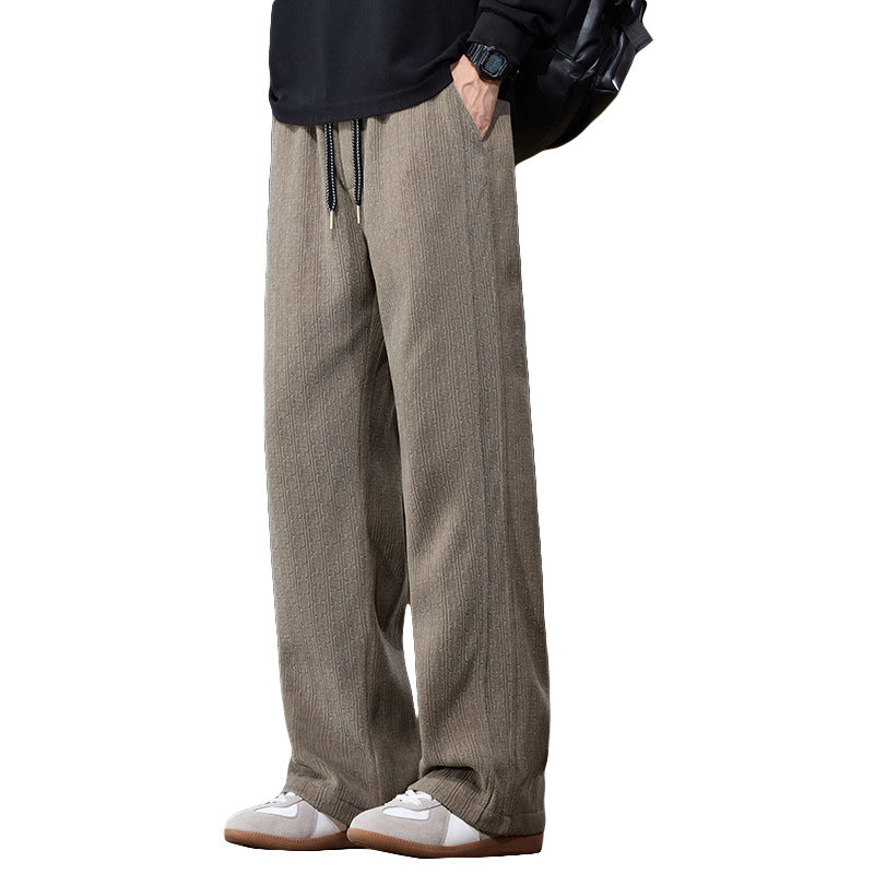 Men's Wide-Cut Lounge Pants made of Ribbed Structured Fabric with Elastic Waistband and Drawstring Chichicherry