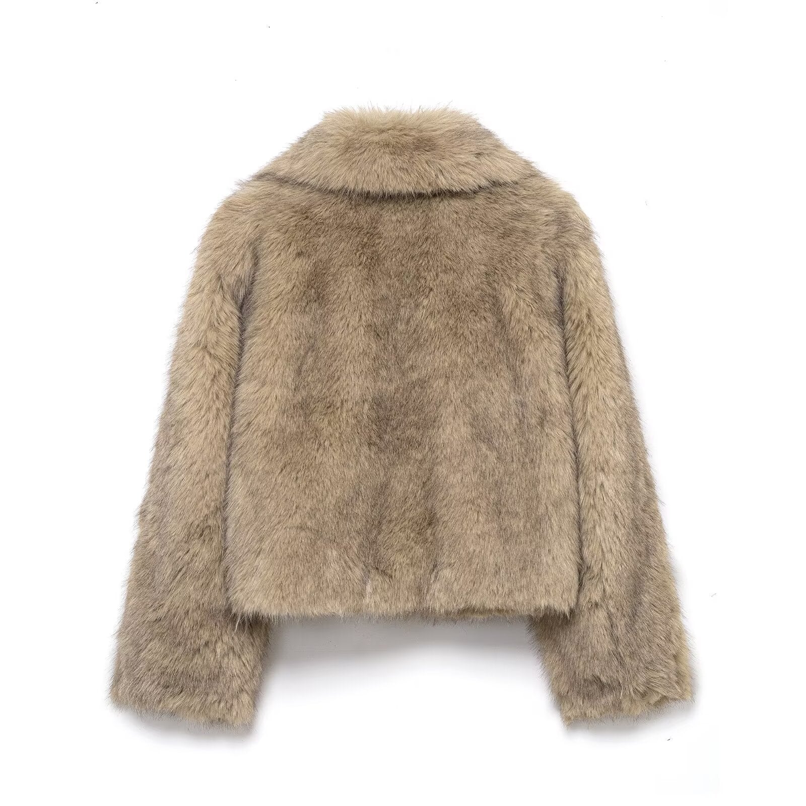 Women Short Cut Faux Fur Coat with Wide Lapel Collar Chichicherry