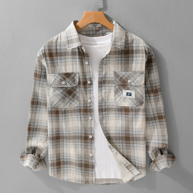 Men's Checked Cotton Overshirt in Casual Layering Style with Flap Pockets Chichicherry