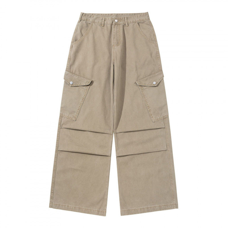 Ladies wide utility cargo pants made of sturdy canvas with a high waist and knee pleats Chichicherry