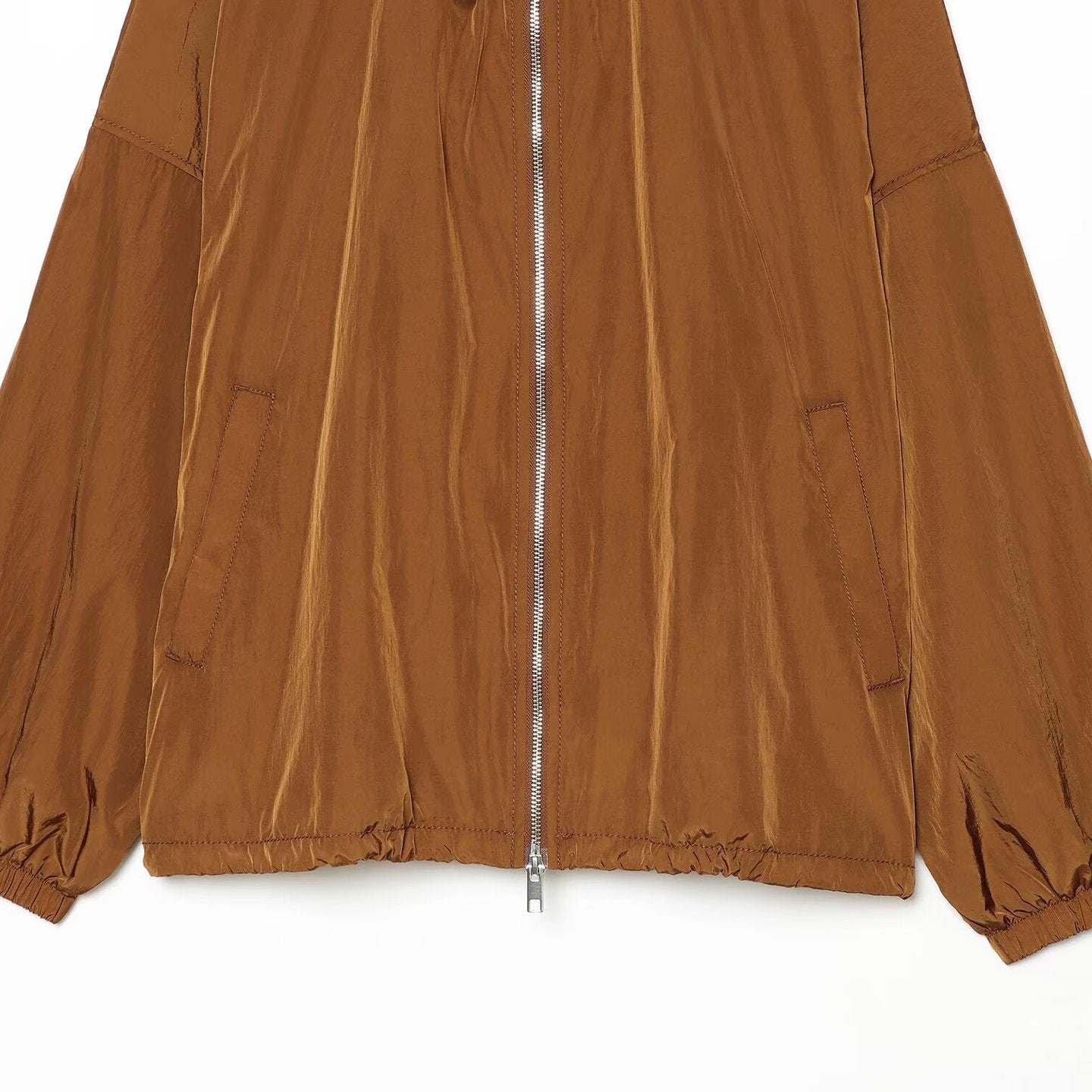 Women's Lightweight Hooded Wind Jacket made of Shiny Nylon with Drawstring and Two-Way Zipper Chichicherry
