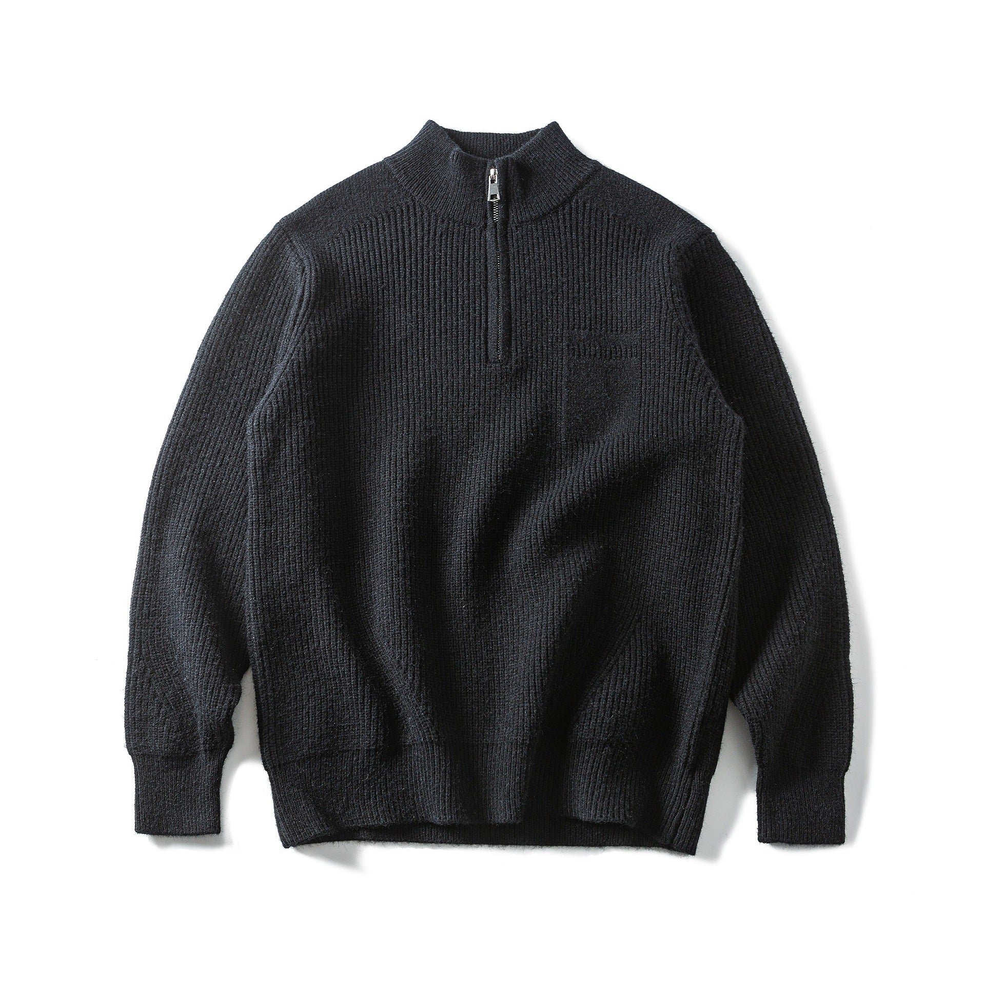 Men's Chunky Knit Half-Zip Pullover with Stand-Up Collar and Chest Pocket Chichicherry