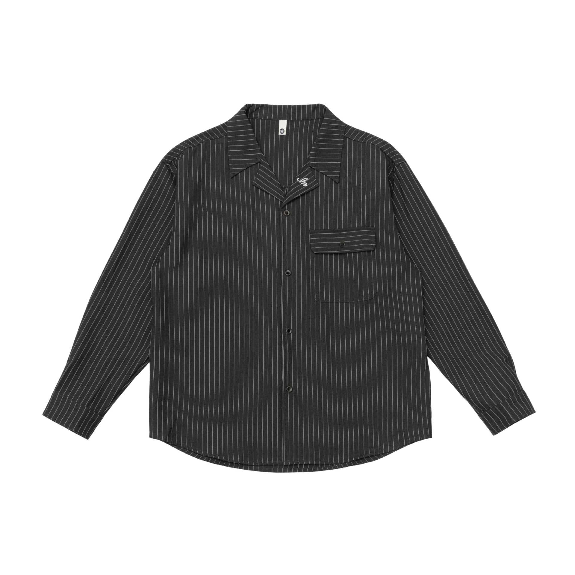 Unisex Striped Shirt Jacket with Notch Collar and Flap Pocket Chichicherry