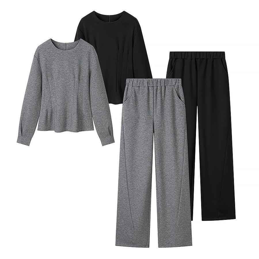 Women's Tailored Peplum Top with Wiener Seams and Wide Lounge Pants Set Chichicherry